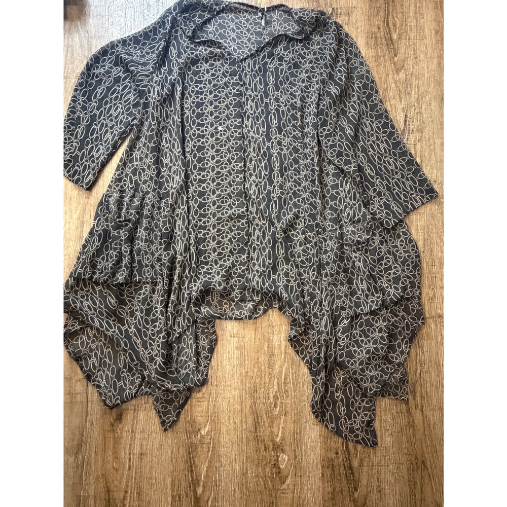 Dress To Kill Sheer Chain Print Tunic Top One Size Black Cream Asymmetrical EUC